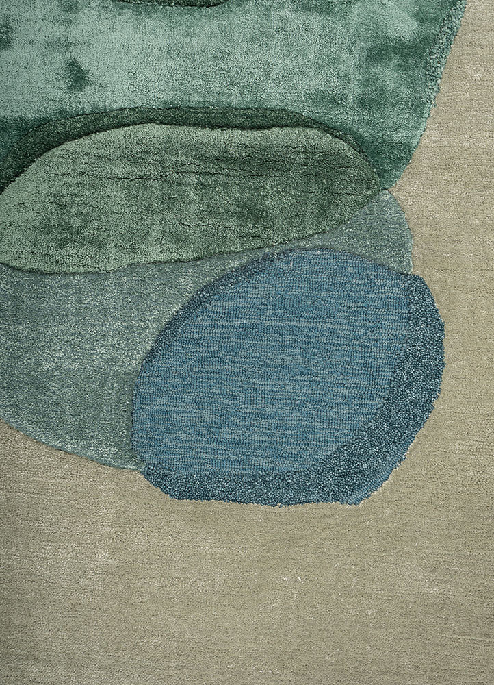 joy green wool and viscose hand tufted Rug - CloseUp