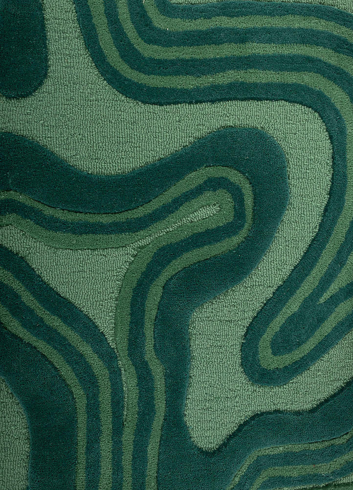 linear green wool hand tufted Rug - CloseUp