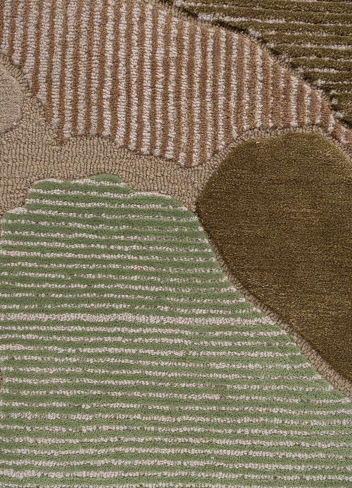 linear beige and brown wool hand tufted Rug - CloseUp linear beige and brown wool hand tufted Rug - CloseUp