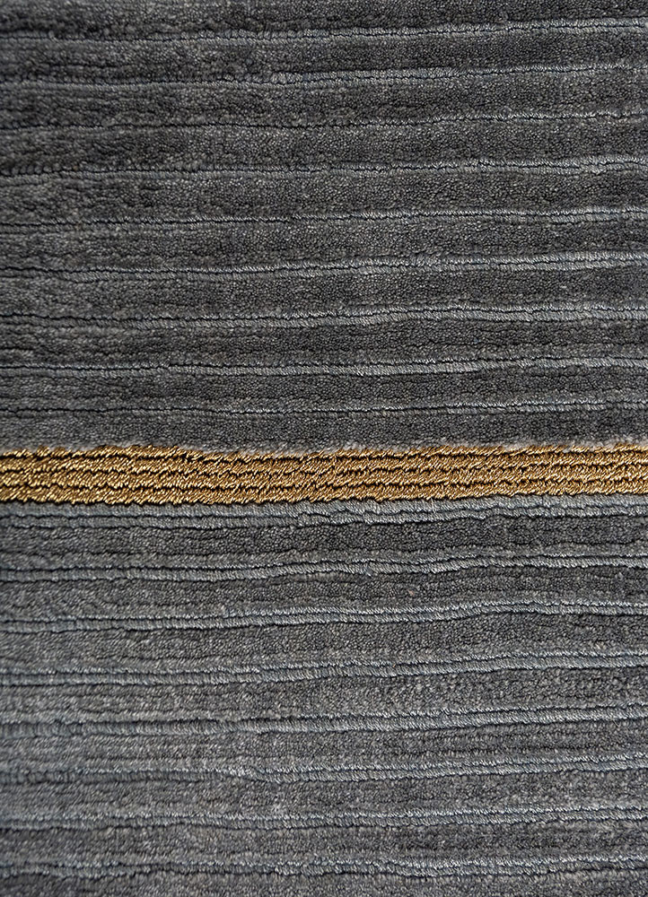 contour blue bamboo silk and zari hand loom Rug - CloseUp