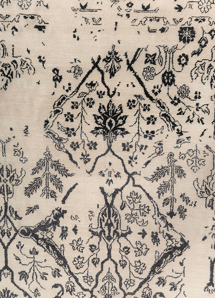 far east ivory wool and silk hand knotted Rug - CloseUp