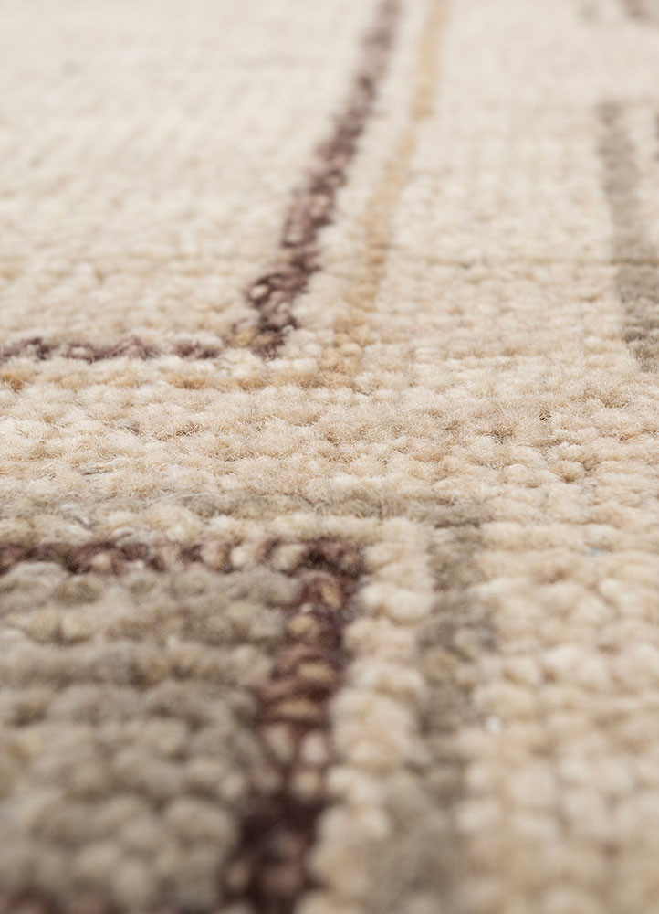 thyme beige and brown wool hand knotted Rug - CloseUp