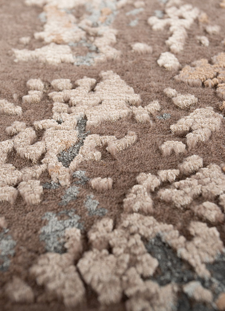 entropy beige and brown wool and bamboo silk hand knotted Rug - CloseUp