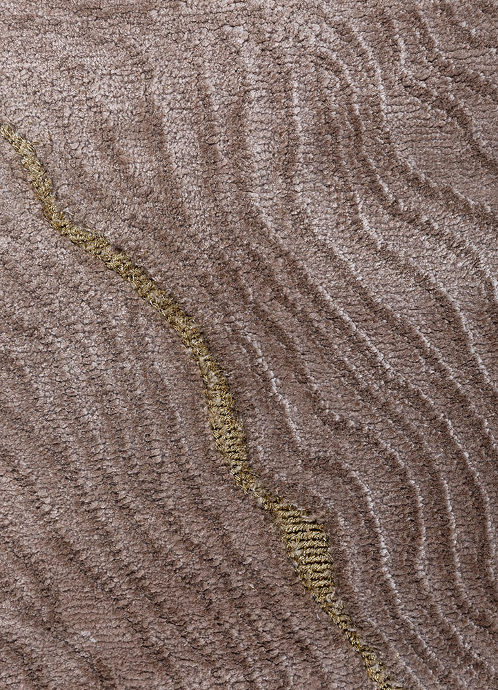 azalea beige and brown bamboo silk and zari hand knotted Rug - CloseUp