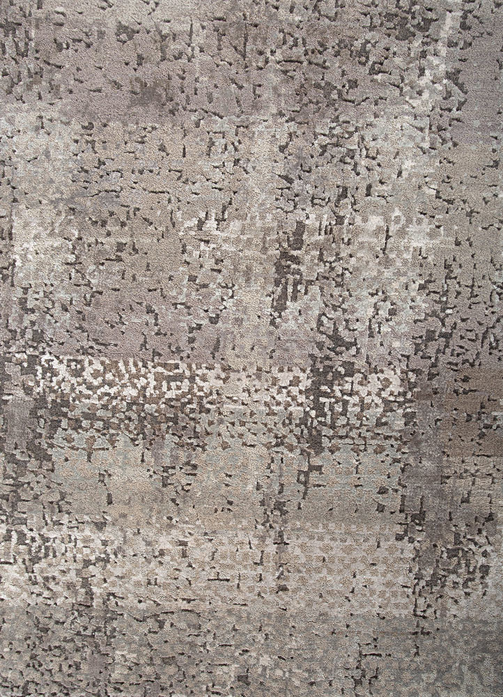 entropy grey and black wool and bamboo silk hand knotted Rug - CloseUp
