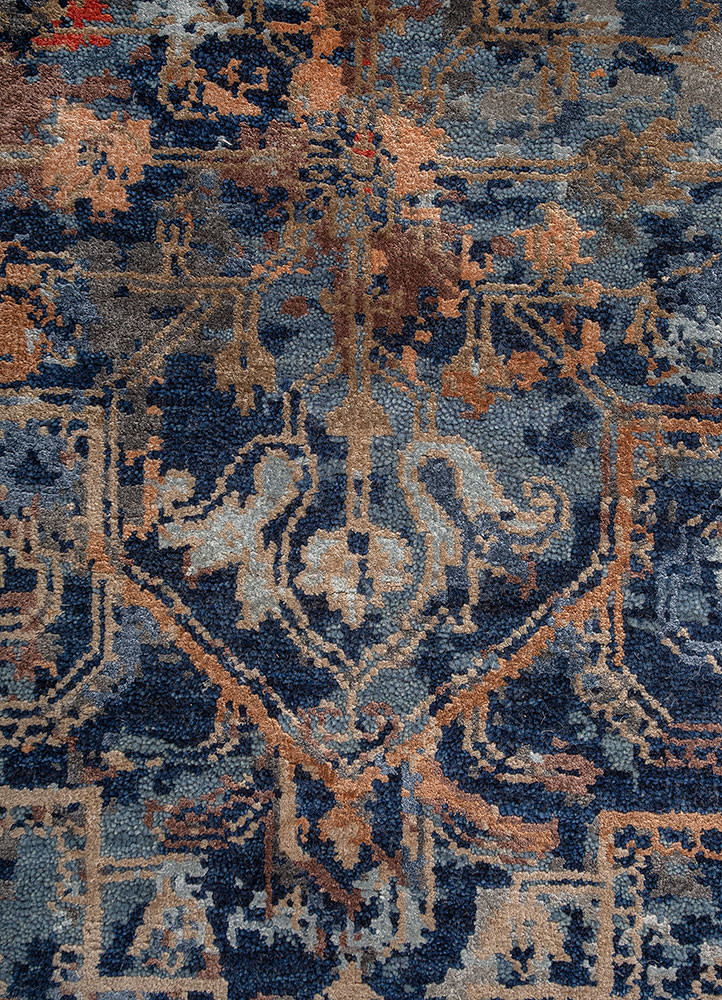 far east blue wool and bamboo silk hand knotted Rug - CloseUp far east blue wool and bamboo silk hand knotted Rug - CloseUp