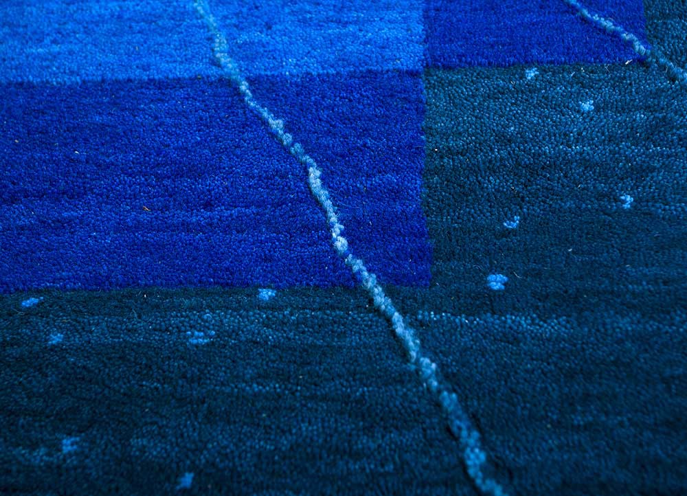 brahmaand blue wool hand knotted Rug - CloseUp