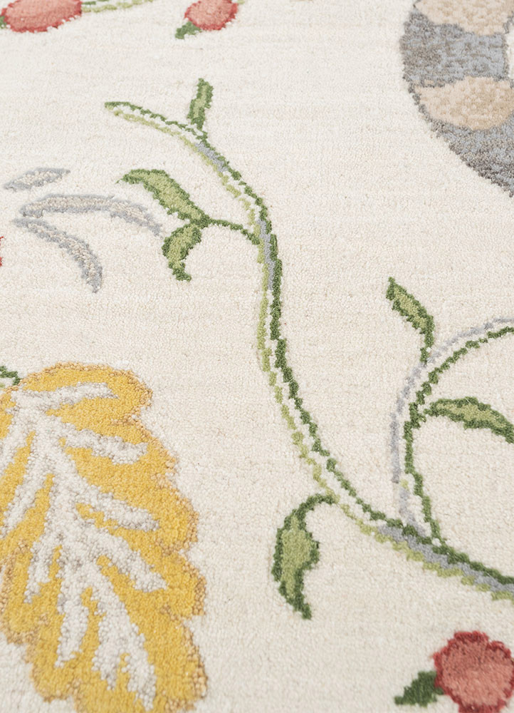 jardins du monde beige and brown wool hand knotted Rug - CloseUp