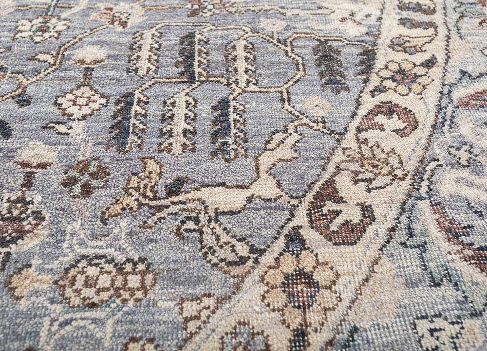 someplace in time blue afghan wool hand knotted Rug - CloseUp