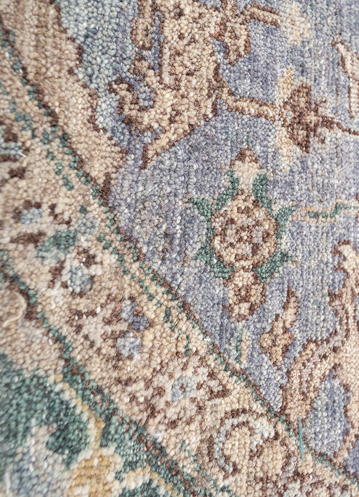 someplace in time blue afghan wool hand knotted Rug - CloseUp