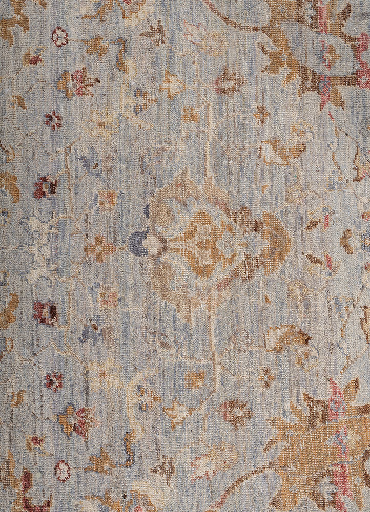 someplace in time blue afghan wool hand knotted Rug - CloseUp