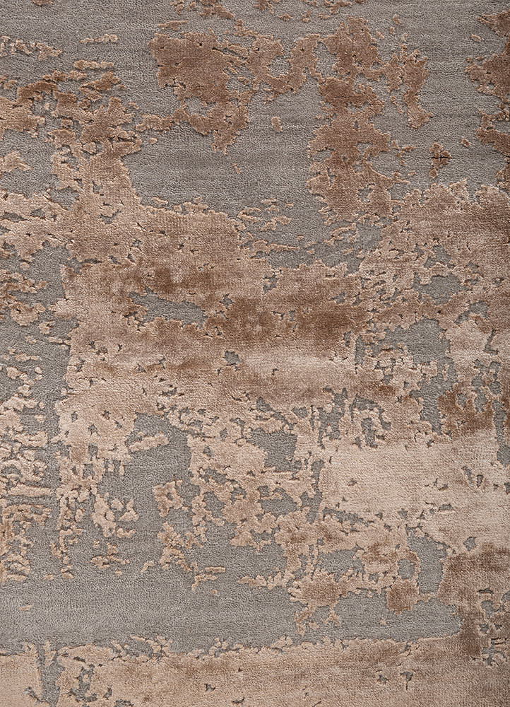 project error by kavi beige and brown wool and bamboo silk hand knotted Rug - CloseUp