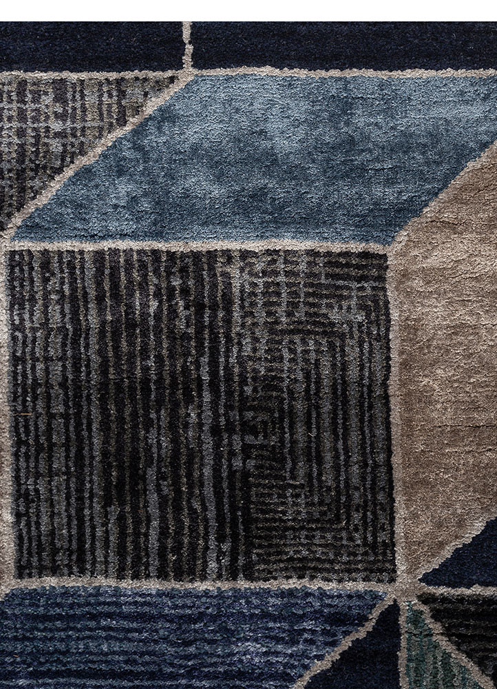 chaos theory by kavi blue wool and bamboo silk hand knotted Rug - CloseUp chaos theory by kavi blue wool and bamboo silk hand knotted Rug - CloseUp