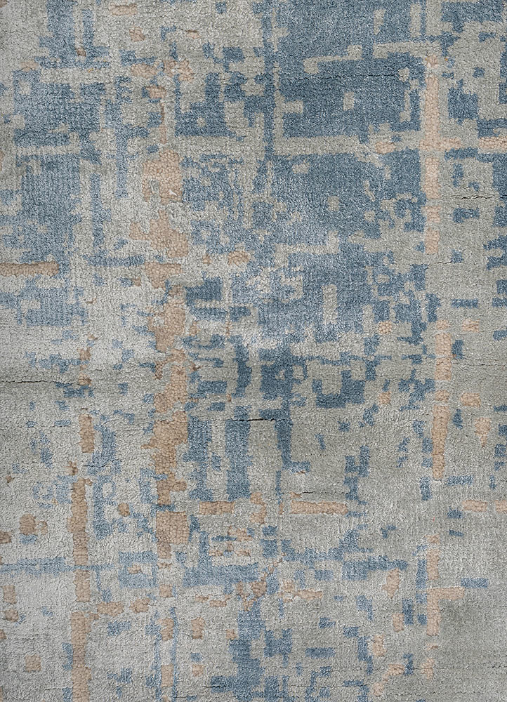 chaos theory by kavi grey and black wool and bamboo silk hand knotted Rug - CloseUp