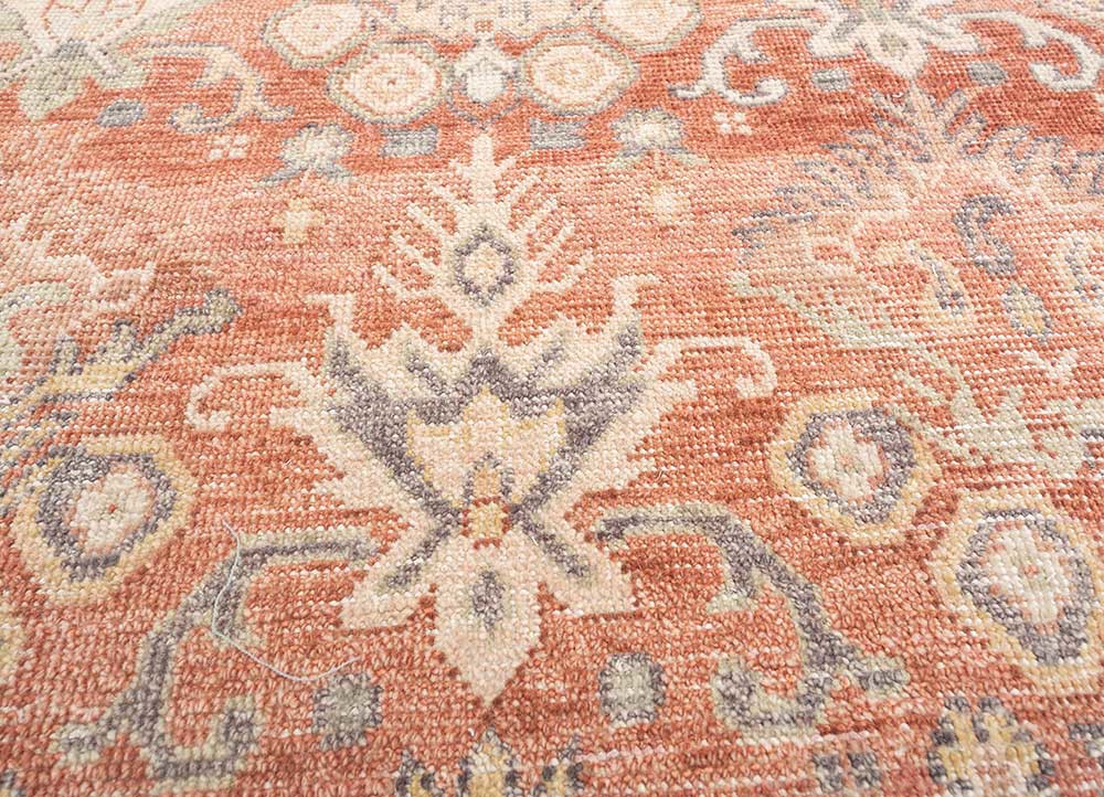 erbe red and orange wool hand knotted Rug - CloseUp