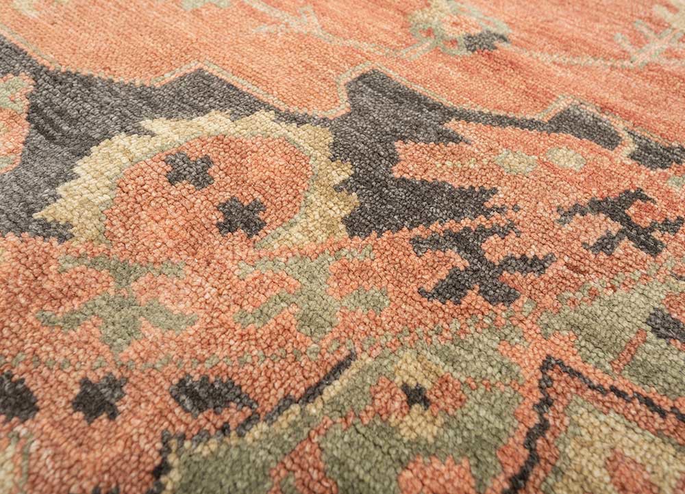 savana red and orange wool hand knotted Rug - CloseUp