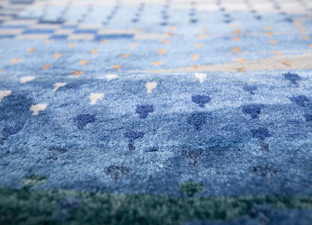manchaha blue wool and bamboo silk hand knotted Rug - CloseUp