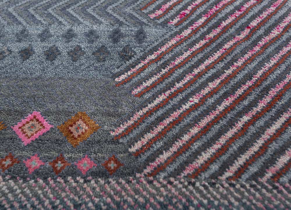 manchaha blue wool and bamboo silk hand knotted Rug - CloseUp manchaha blue wool and bamboo silk hand knotted Rug - CloseUp