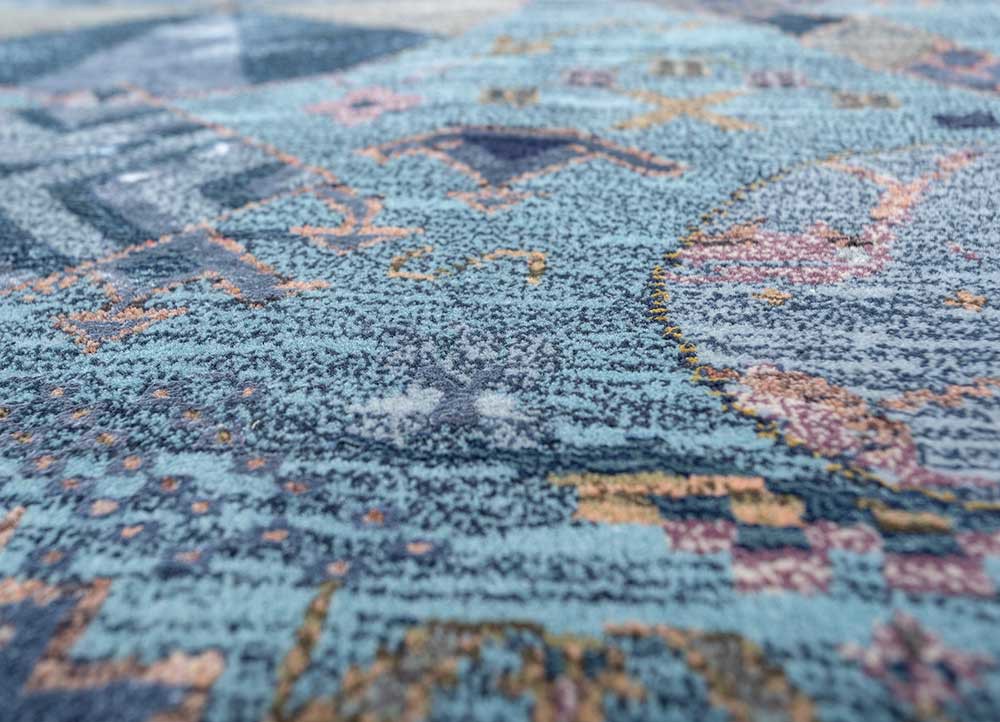 manchaha blue wool and bamboo silk hand knotted Rug - CloseUp manchaha blue wool and bamboo silk hand knotted Rug - CloseUp