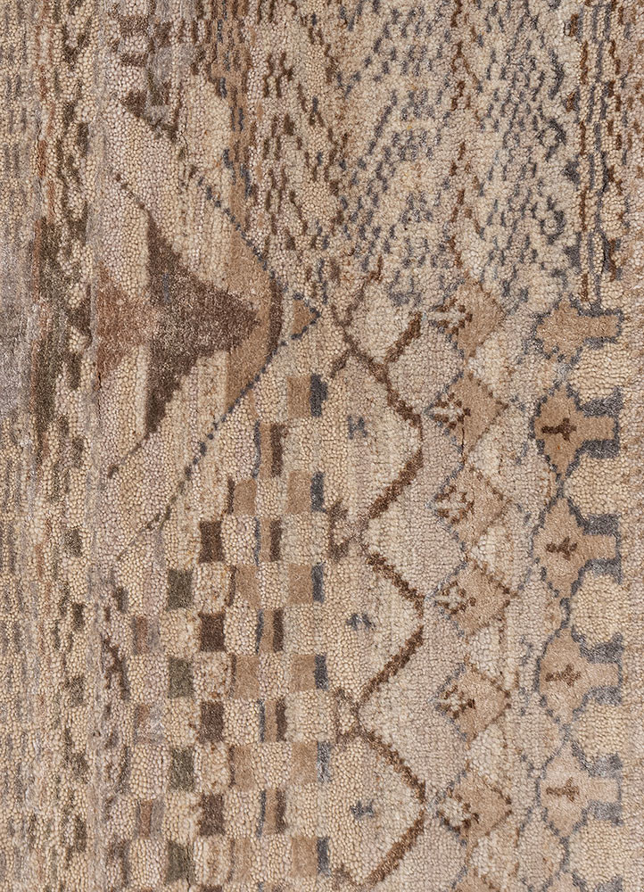 manchaha beige and brown wool and bamboo silk hand knotted Rug - CloseUp