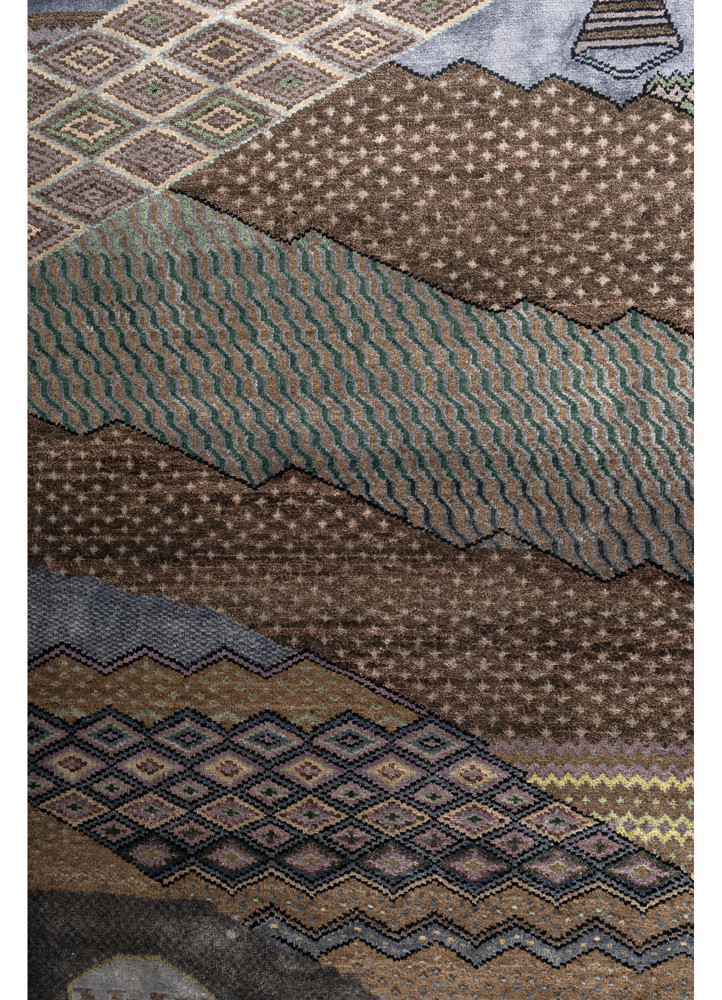 manchaha beige and brown wool and bamboo silk hand knotted Rug - CloseUp manchaha beige and brown wool and bamboo silk hand knotted Rug - CloseUp