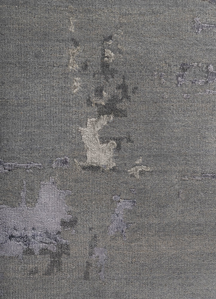 chaos theory by kavi grey and black wool and bamboo silk hand knotted Rug - CloseUp