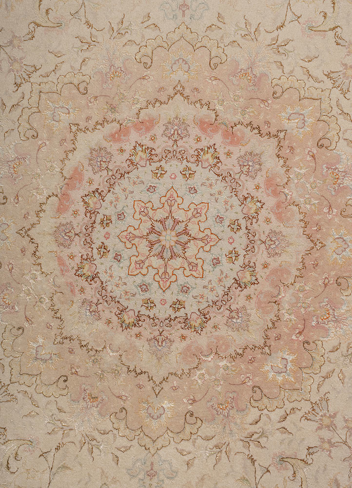 aalam red and orange wool and silk hand knotted Rug - CloseUp
