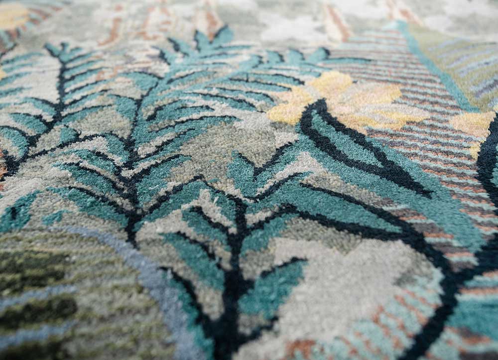 inde rose blue wool and silk hand knotted Rug - CloseUp inde rose blue wool and silk hand knotted Rug - CloseUp