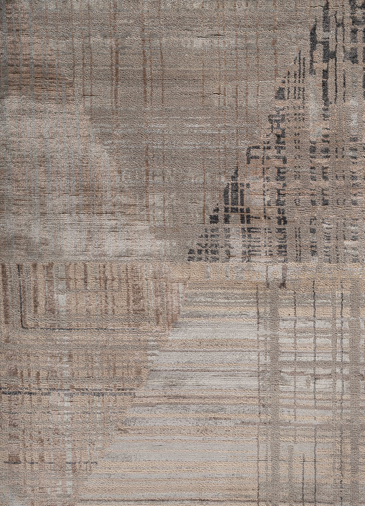unstring by kavi ivory wool and bamboo silk hand knotted Rug - CloseUp