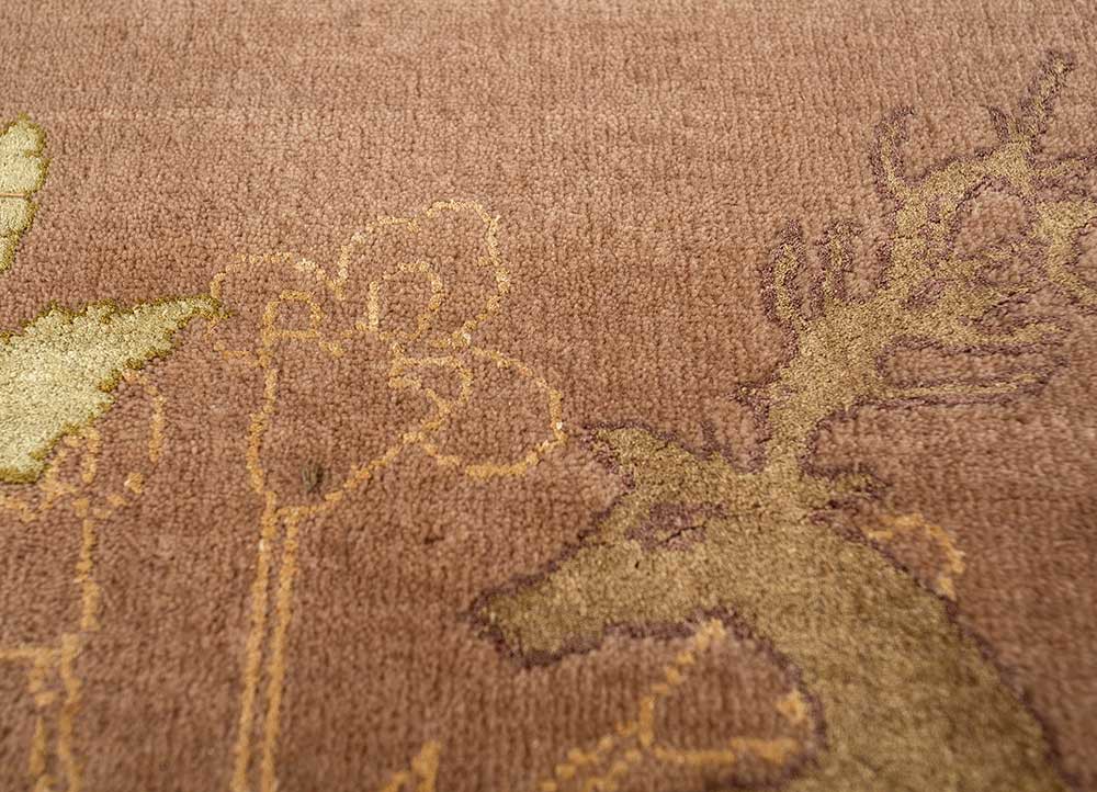 majnun beige and brown wool and silk hand knotted Rug - CloseUp