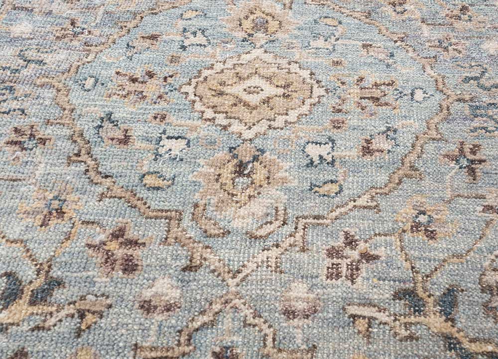 someplace in time blue afghan wool hand knotted Rug - CloseUp