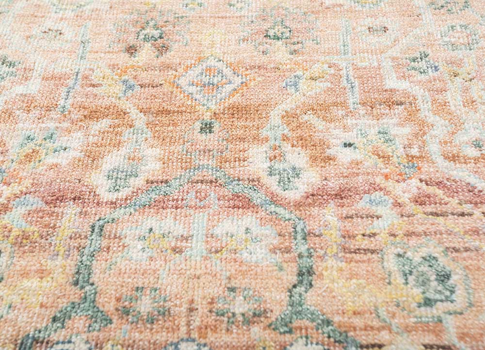 someplace in time red and orange wool hand knotted Rug - CloseUp