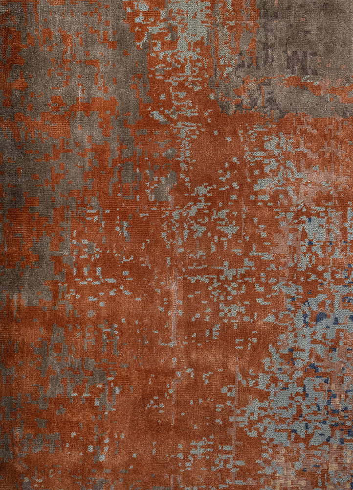 chaos theory by kavi blue wool and bamboo silk hand knotted Rug - CloseUp