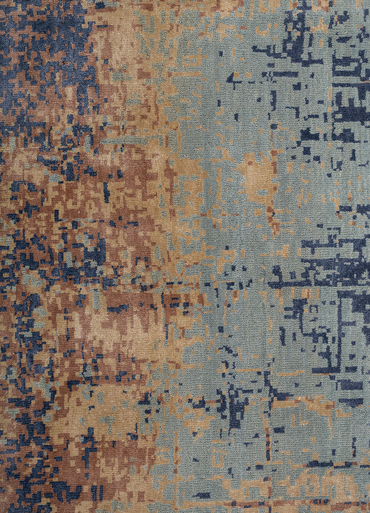 chaos theory by kavi blue wool and bamboo silk hand knotted Rug - CloseUp