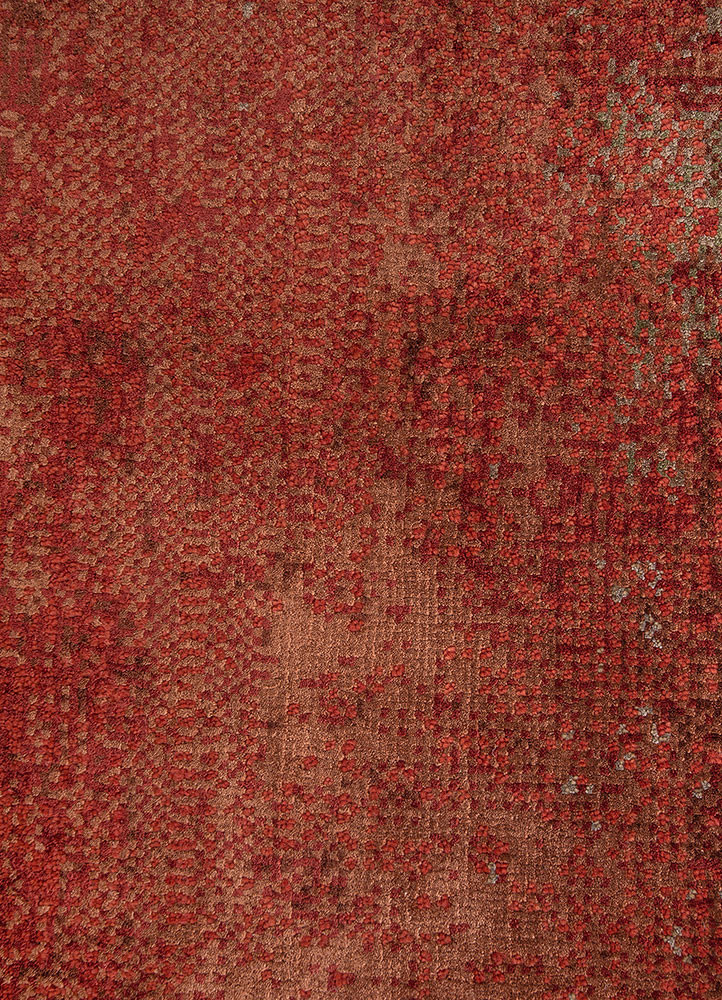 afterglow by kavi red and orange wool and bamboo silk hand knotted Rug - CloseUp