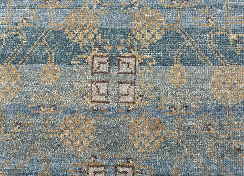 erbe blue wool hand knotted Rug - CloseUp erbe blue wool hand knotted Rug - CloseUp
