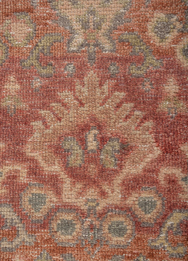 erbe red and orange wool hand knotted Rug - CloseUp