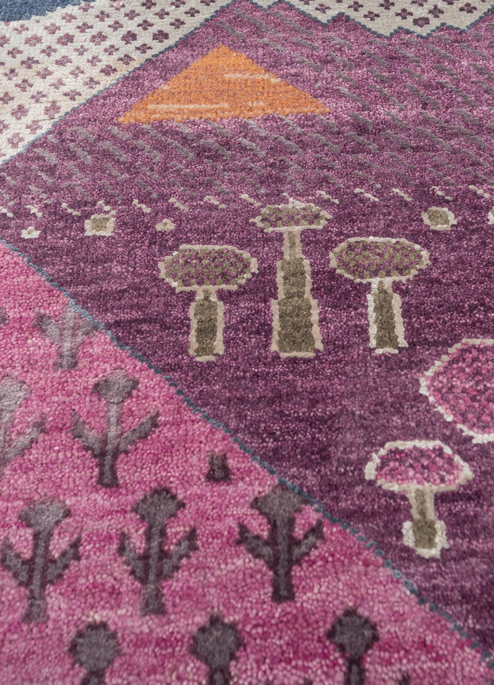 manchaha pink and purple wool and bamboo silk hand knotted Rug - CloseUp manchaha pink and purple wool and bamboo silk hand knotted Rug - CloseUp
