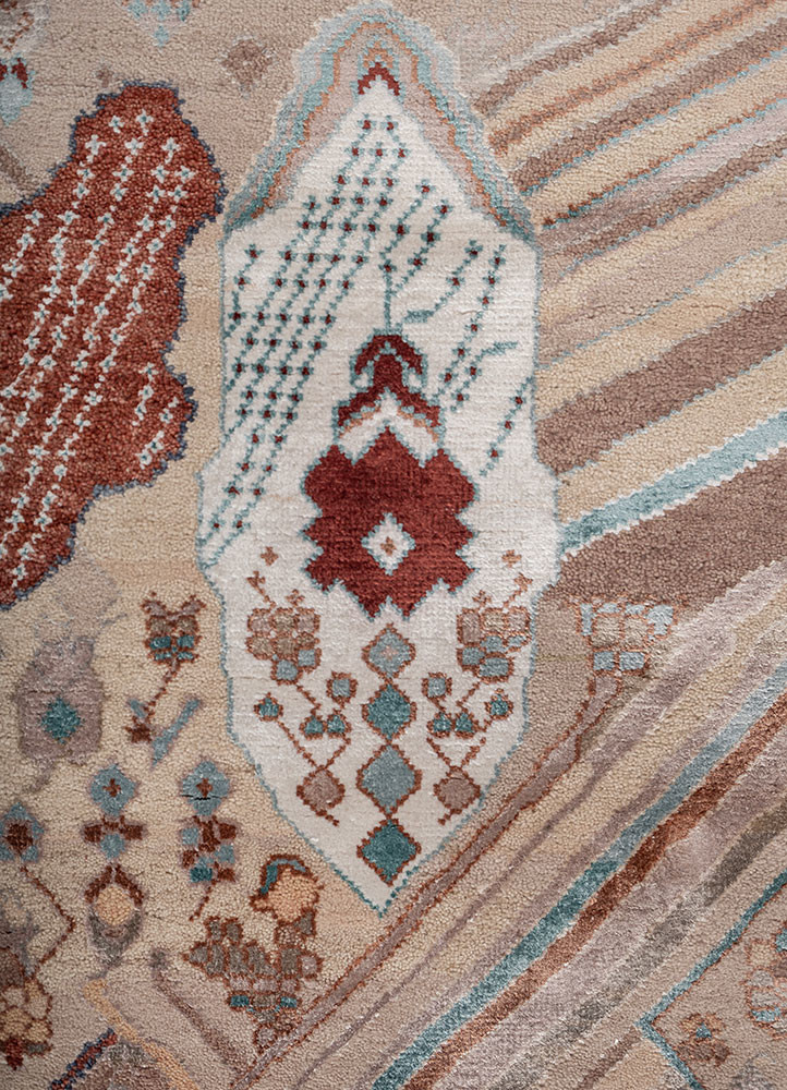 manchaha red and orange wool and bamboo silk hand knotted Rug - CloseUp