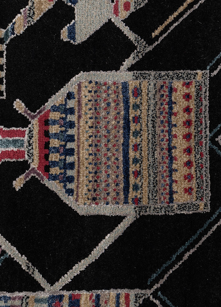 manchaha grey and black wool and bamboo silk hand knotted Rug - CloseUp