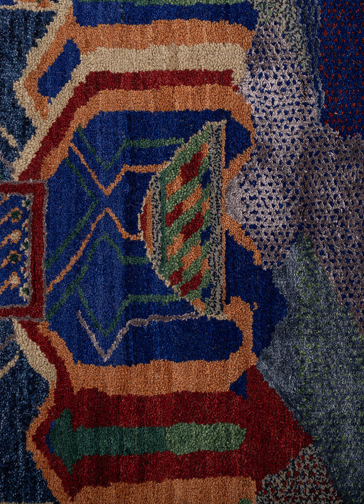 manchaha blue wool and bamboo silk hand knotted Rug - CloseUp