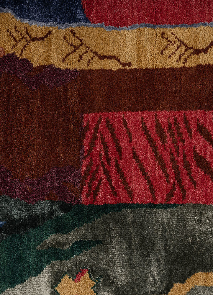 manchaha red and orange wool and bamboo silk hand knotted Rug - CloseUp manchaha red and orange wool and bamboo silk hand knotted Rug - CloseUp
