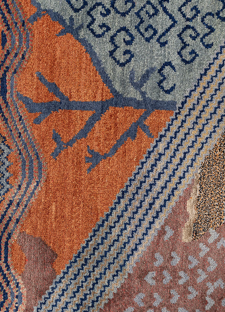 manchaha blue wool and bamboo silk hand knotted Rug - CloseUp