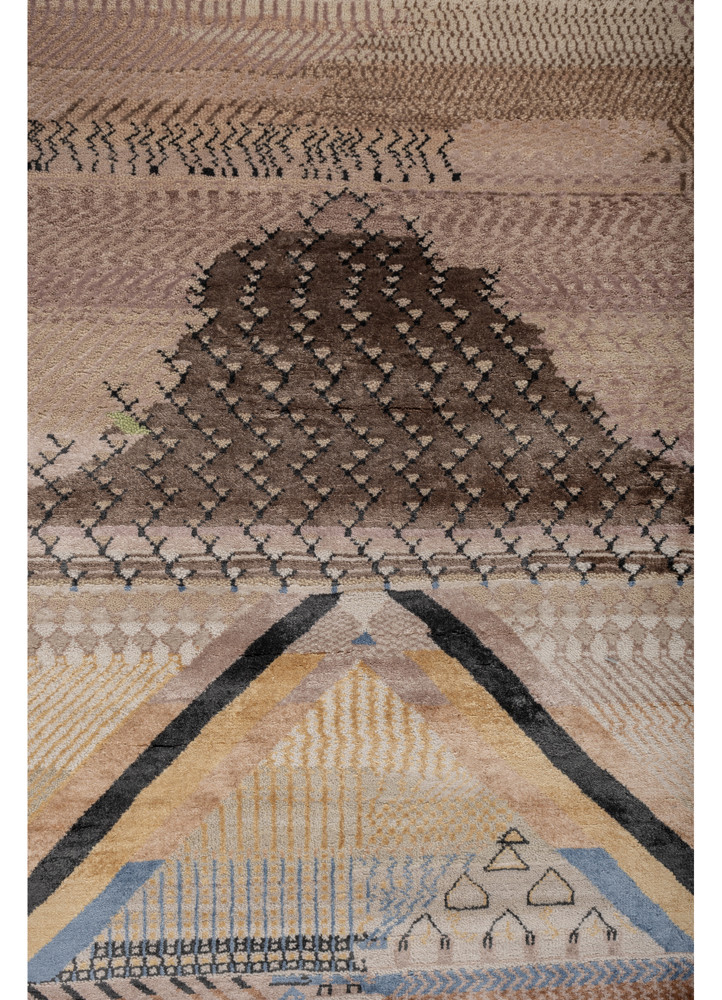 manchaha beige and brown wool and bamboo silk hand knotted Rug - CloseUp