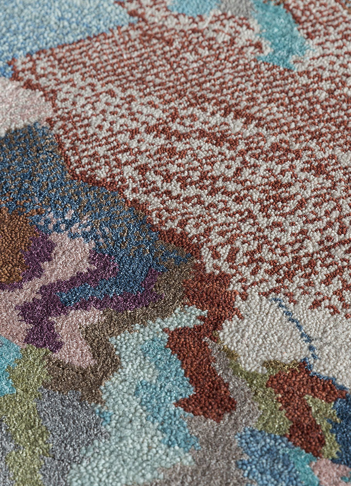 manchaha blue wool and bamboo silk hand knotted Rug - CloseUp