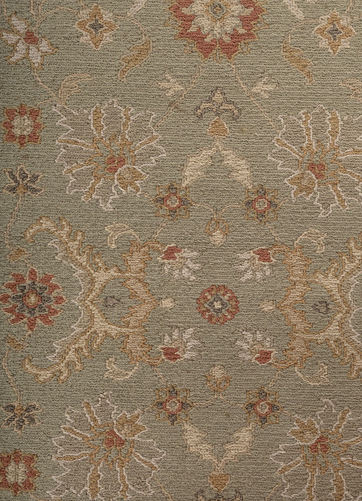 gulnar green wool hand knotted Rug - CloseUp