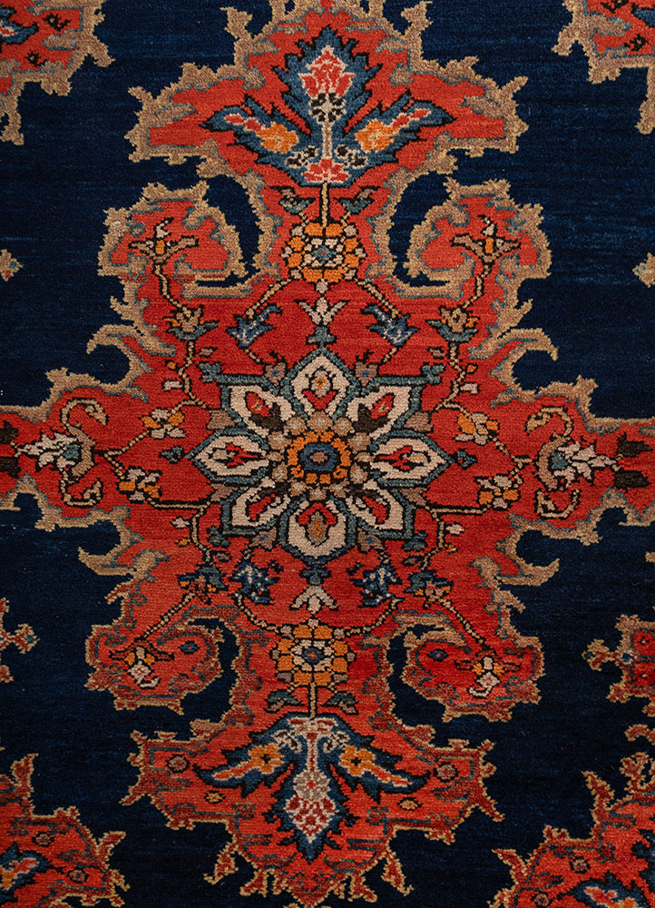 aalam blue wool hand knotted Rug - CloseUp