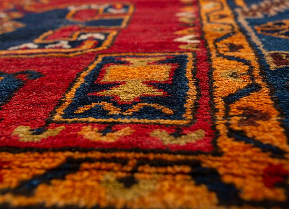 aalam blue wool hand knotted Rug - CloseUp