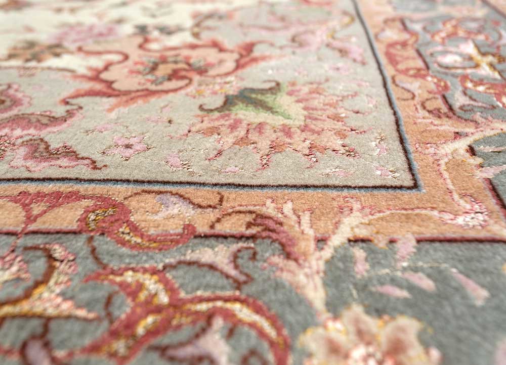 aalam gold wool and silk hand knotted Rug - CloseUp aalam gold wool and silk hand knotted Rug - CloseUp