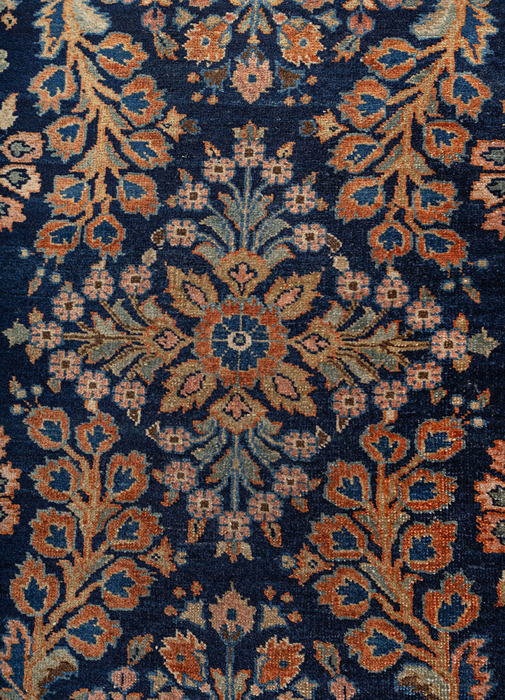 aalam blue wool hand knotted Rug - CloseUp